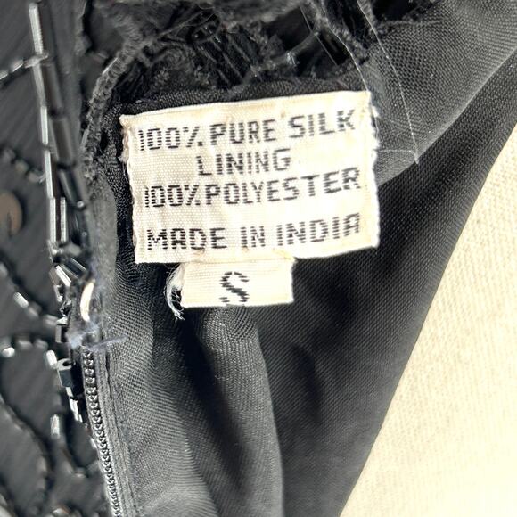 Vintage Y2K Scala Black Beaded Open Back Lattice Evening Gown - Picture 9 of 11